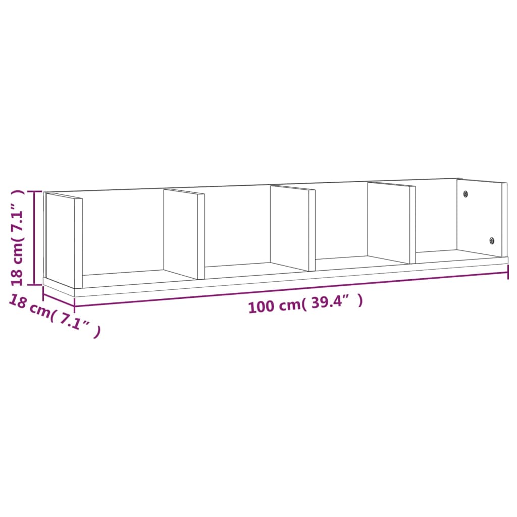 vidaXL CD Wall Shelf Smoked Oak 100x18x18 cm Engineered Wood