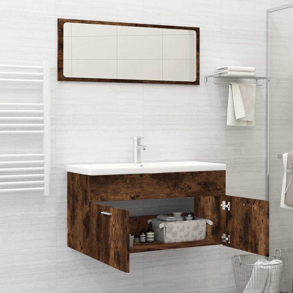 vidaXL 2 Piece Bathroom Furniture Set Smoked Oak Engineered Wood