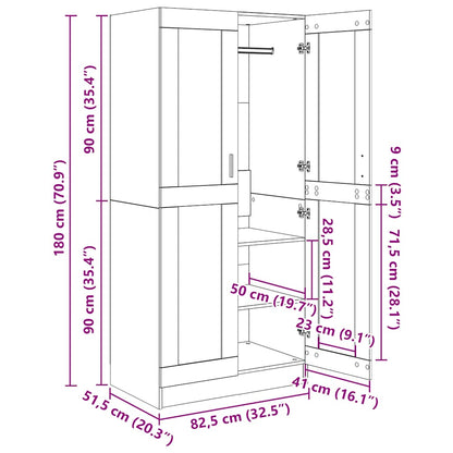 vidaXL Wardrobe Smoked Oak 82,5x51,5x180 cm Engineered Wood