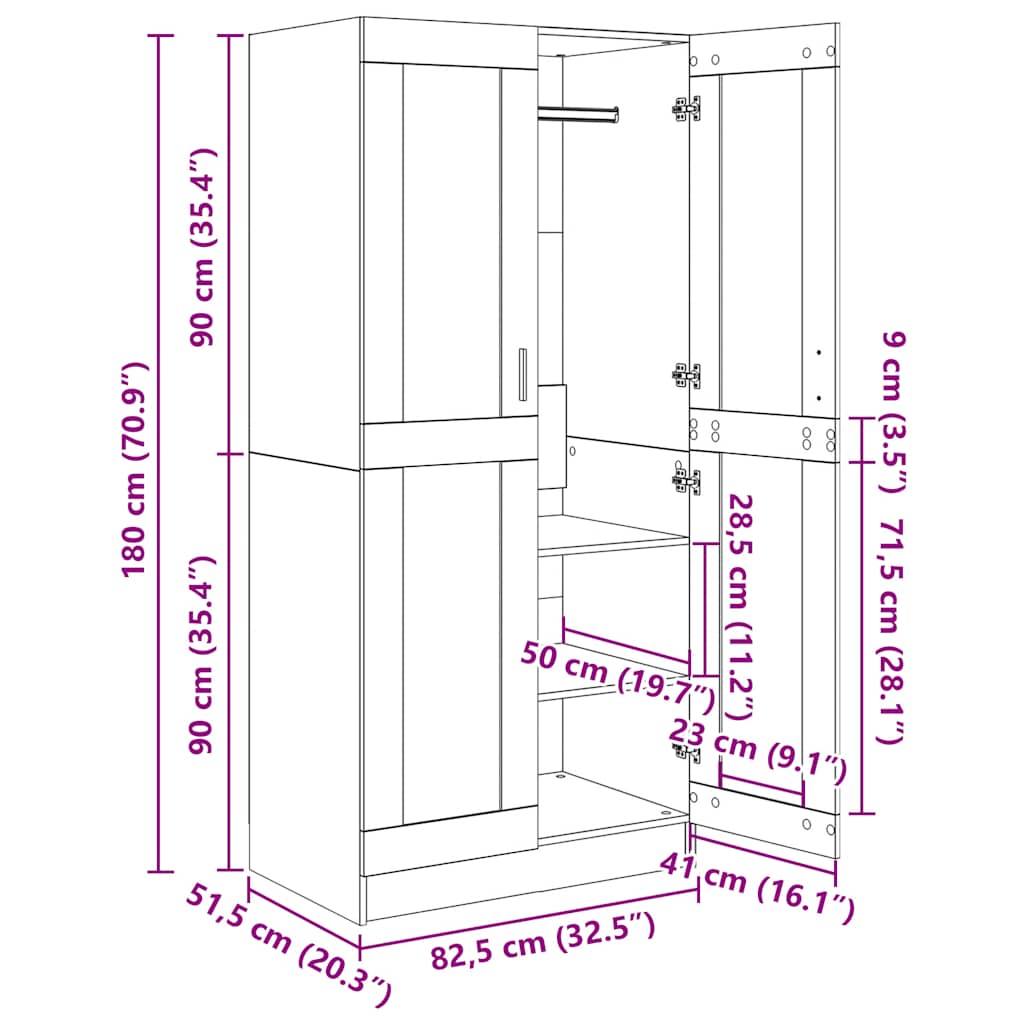 vidaXL Wardrobe Grey Sonoma 82,5x51,5x180 cm Engineered Wood