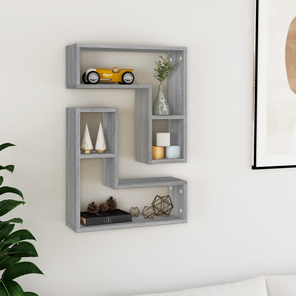 vidaXL Wall Shelves 2 pcs Grey Sonoma 50x15x50 cm Engineered Wood