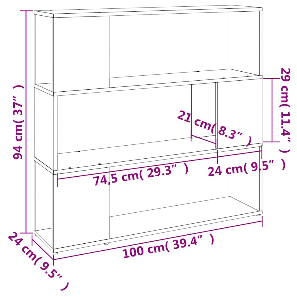 vidaXL Book Cabinet/Room Divider Smoked Oak 100x24x94 cm
