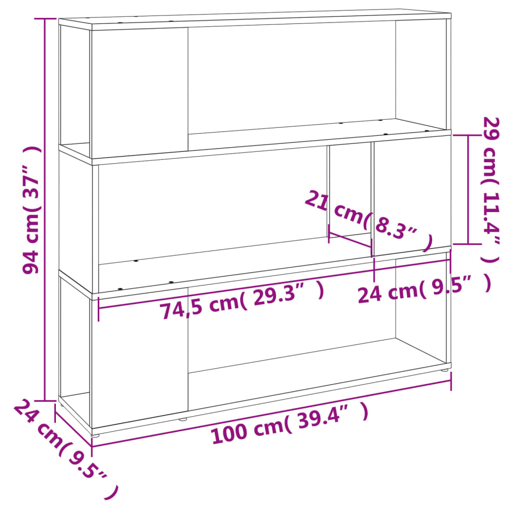 vidaXL Book Cabinet/Room Divider Grey Sonoma 100x24x94 cm