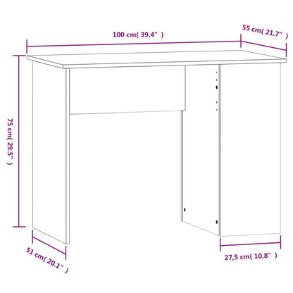 vidaXL Desk Black 100x55x75 Engineered Wood