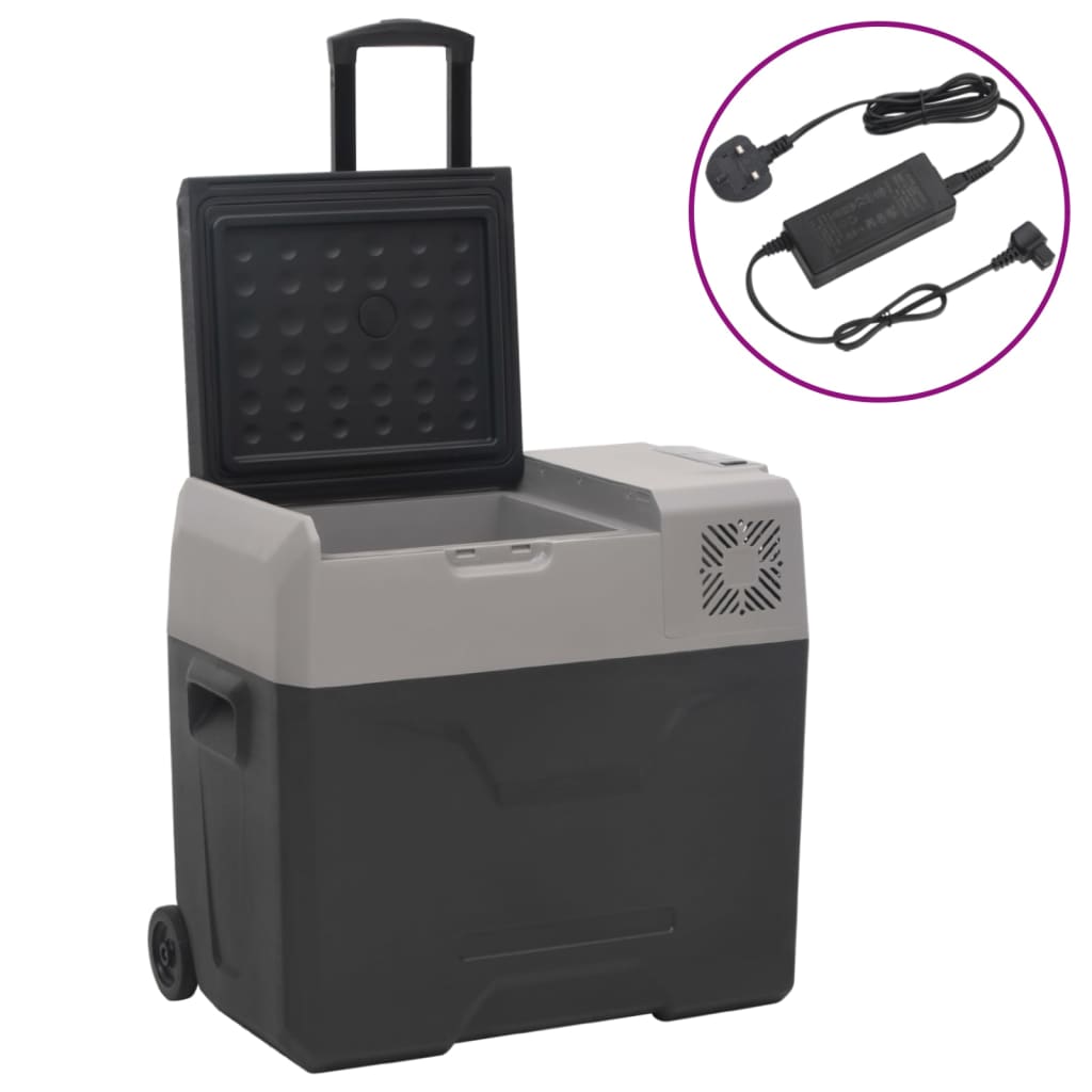 vidaXL Cool Box with Wheel and Adapter Black&Grey 30 L Polypropylene (UK/IE Only)