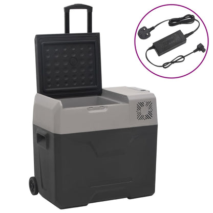vidaXL Cool Box with Wheel and Adapter Black&Grey 30 L Polypropylene (UK/IE Only)