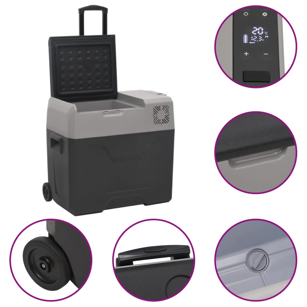 vidaXL Cool Box with Wheel and Handle Black&Grey 40 L Polypropylene (UK/IE only)