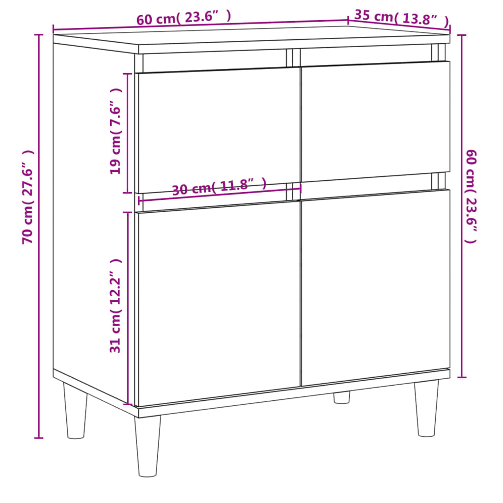 vidaXL Sideboard Sonoma Oak 60x35x70 cm Engineered Wood