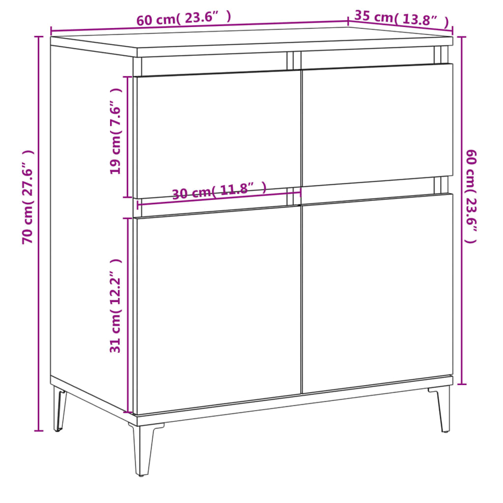 vidaXL Sideboard Concrete Grey 60x35x70 cm Engineered Wood