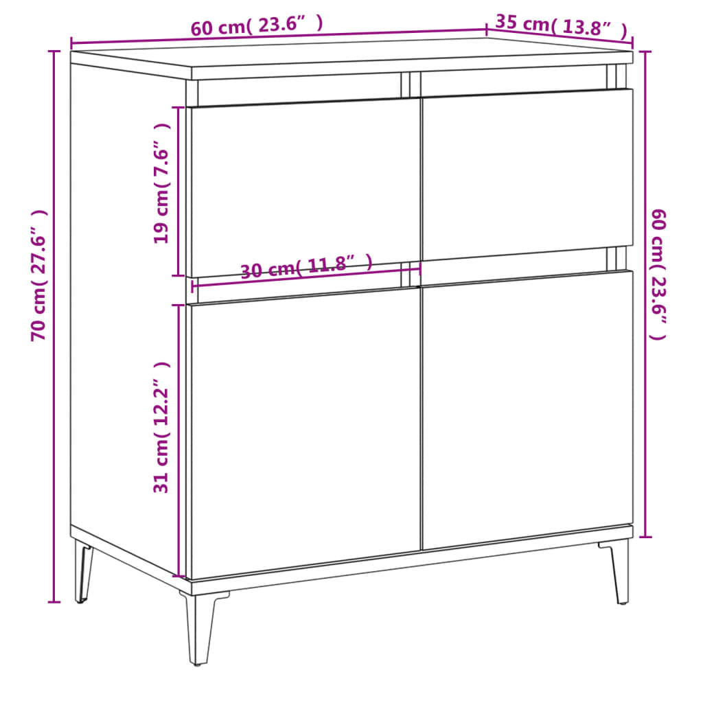 vidaXL Sideboard Grey Sonoma 60x35x70 cm Engineered Wood