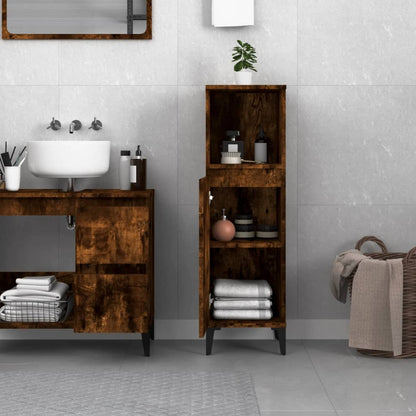 vidaXL Bathroom Cabinet Smoked Oak 30x30x100 cm Engineered Wood