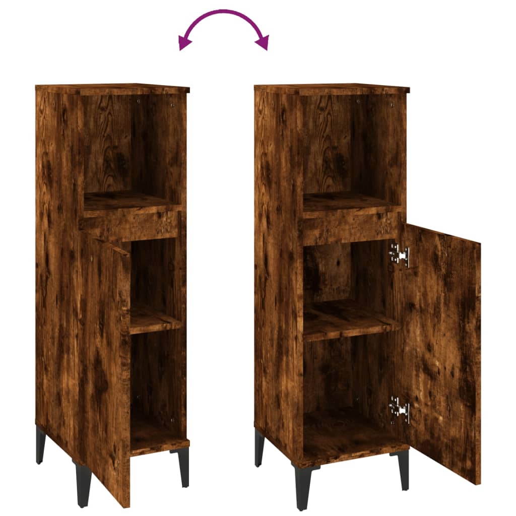 vidaXL Bathroom Cabinet Smoked Oak 30x30x100 cm Engineered Wood