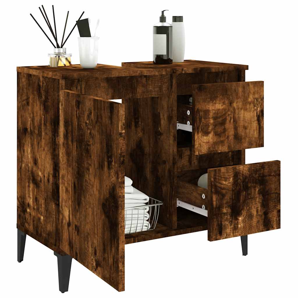vidaXL Bathroom Cabinet Smoked Oak 65x33x60 cm Engineered Wood