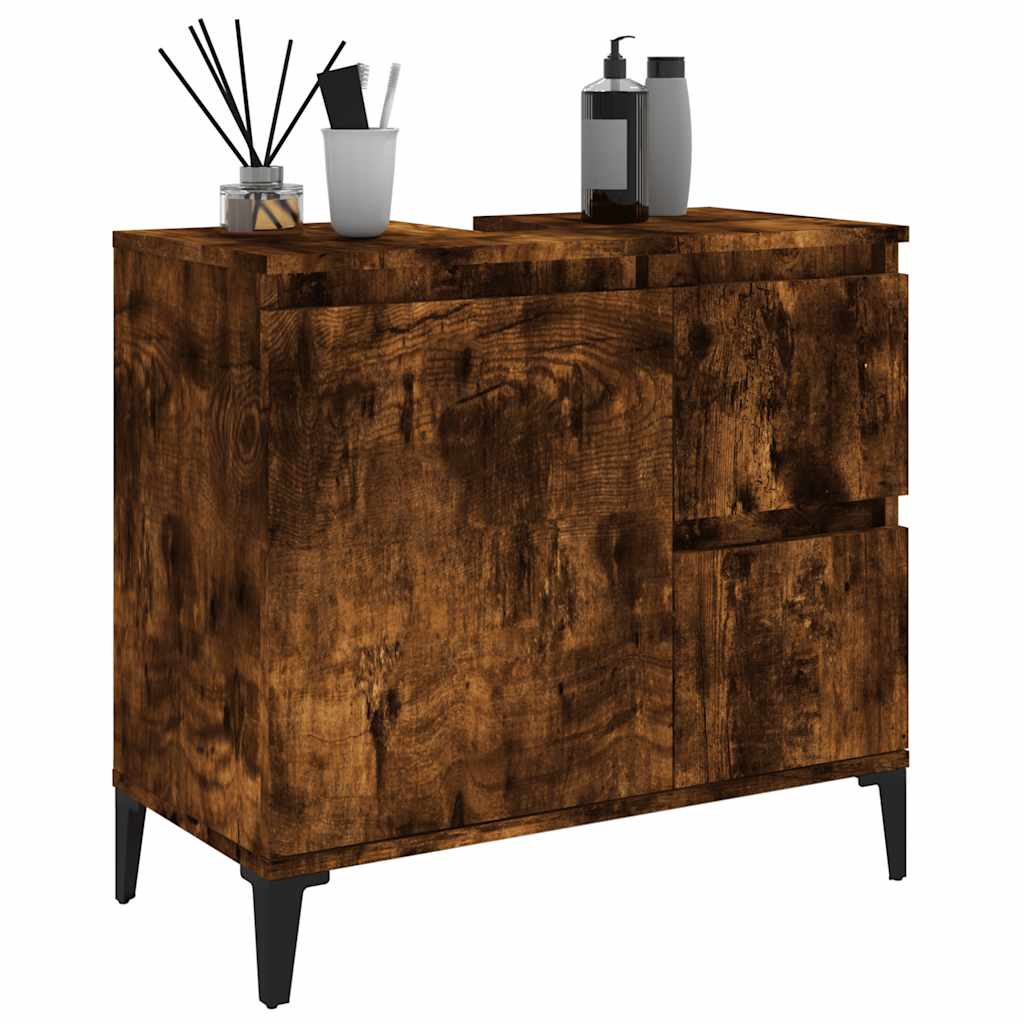 vidaXL Bathroom Cabinet Smoked Oak 65x33x60 cm Engineered Wood