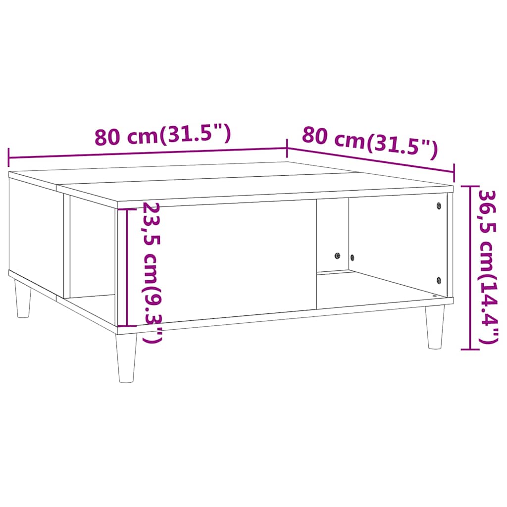 vidaXL Coffee Table Grey Sonoma 80x80x36,5 cm Engineered Wood