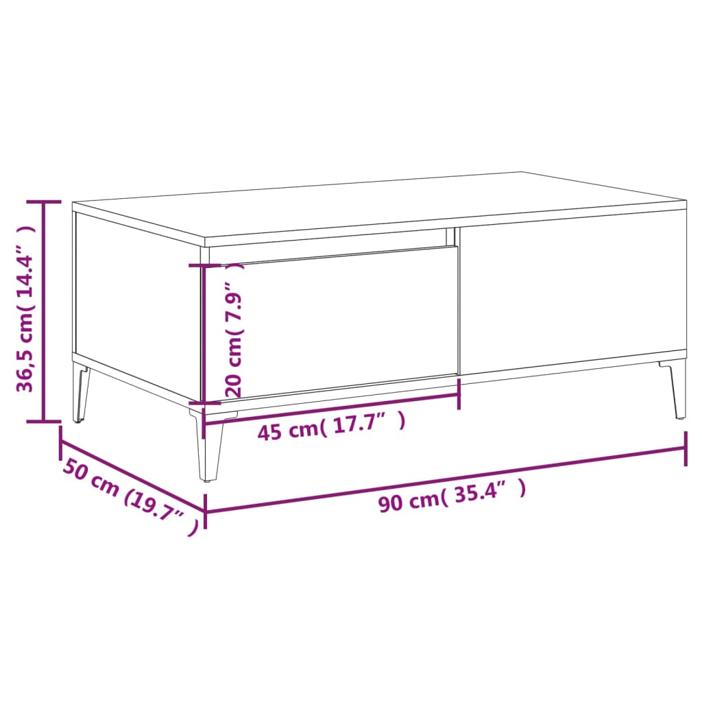 vidaXL Coffee Table White 90x50x36.5 cm Engineered Wood