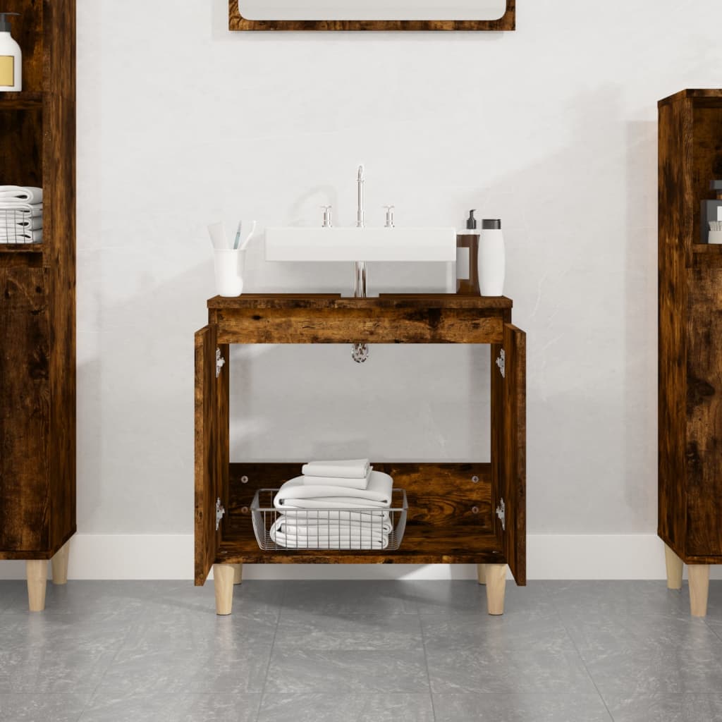 vidaXL Sink Cabinet Smoked Oak 58x33x60 cm Engineered Wood