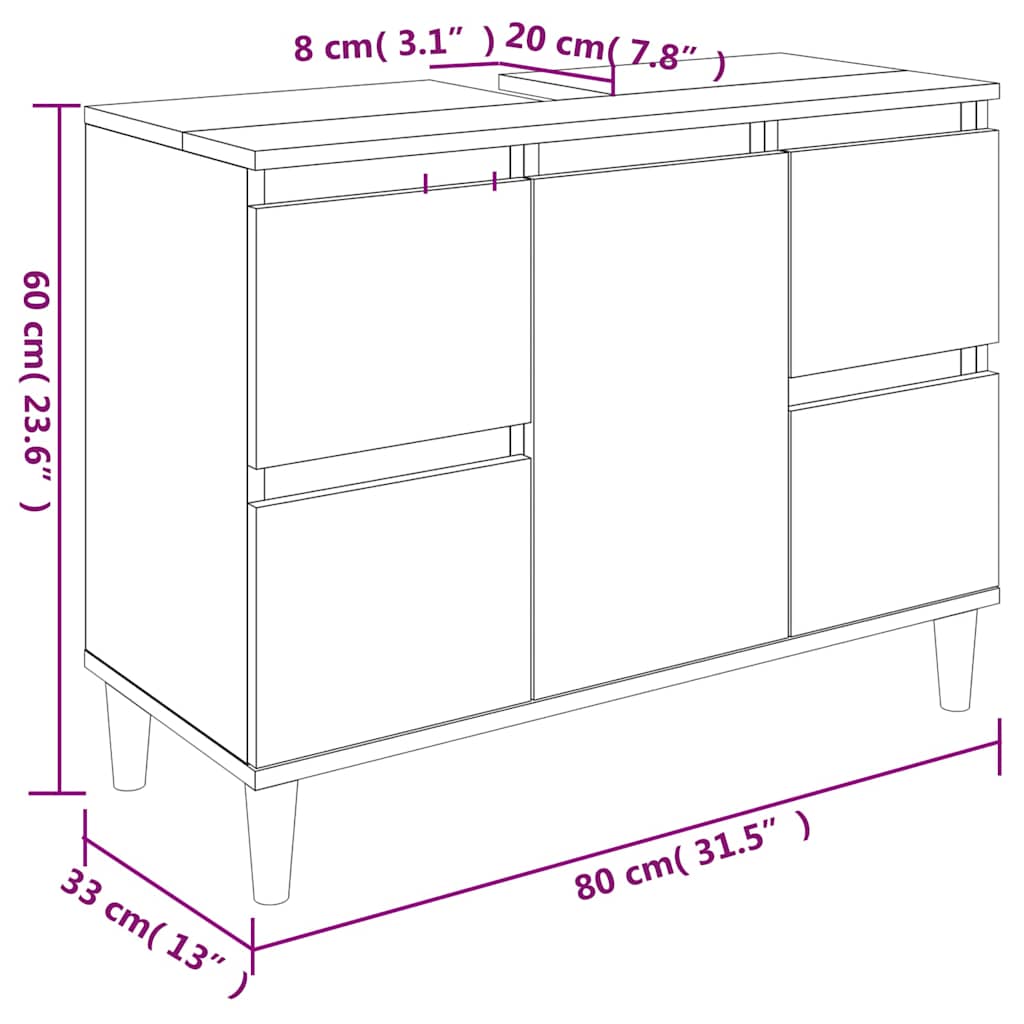 vidaXL Sink Cabinet White 80x33x60 cm Engineered Wood