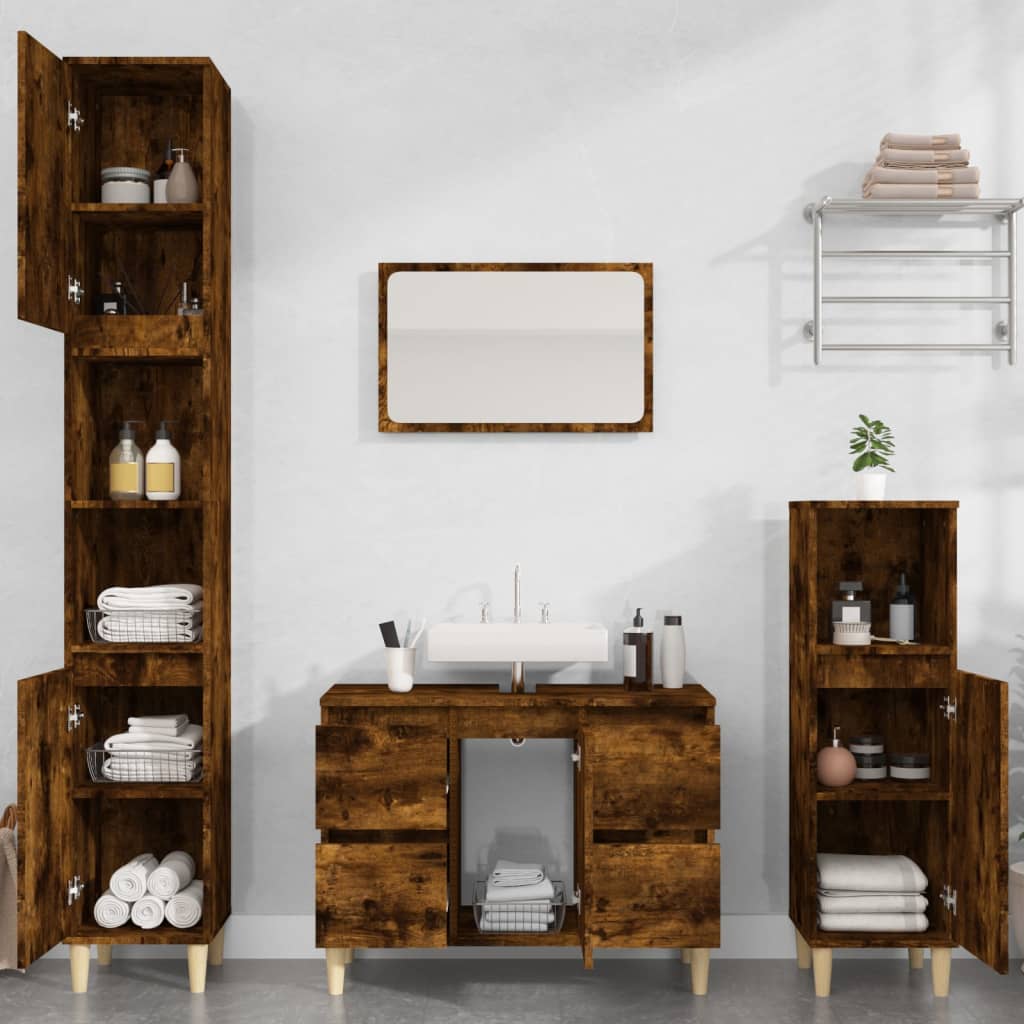 vidaXL Sink Cabinet Smoked Oak 80x33x60 cm Engineered Wood