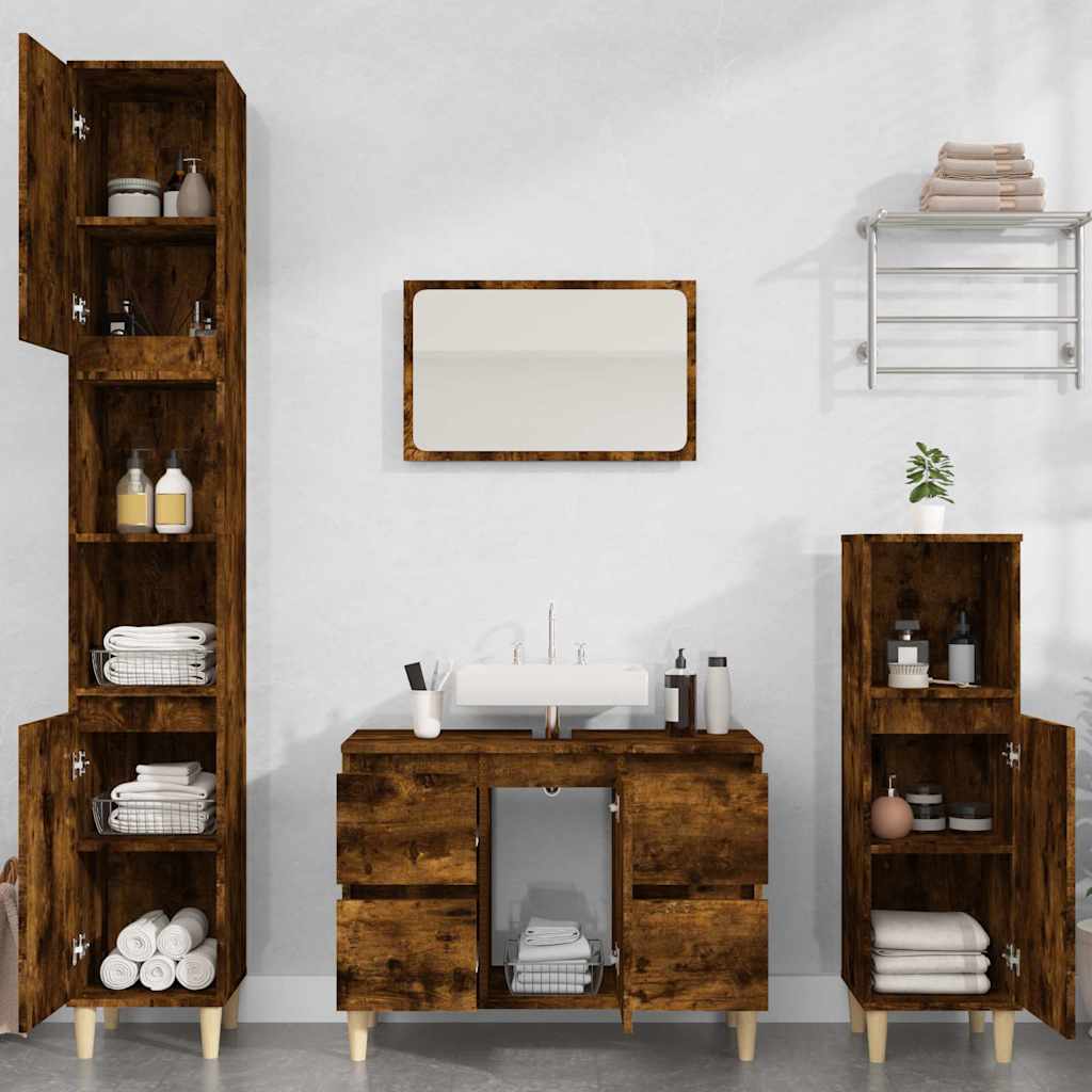 vidaXL Sink Cabinet Smoked Oak 80x33x60 cm Engineered Wood