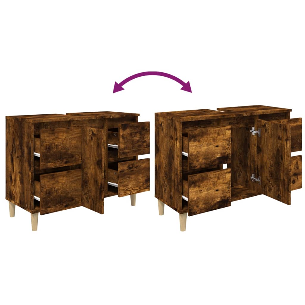 vidaXL Sink Cabinet Smoked Oak 80x33x60 cm Engineered Wood