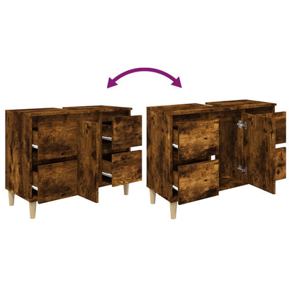 vidaXL Sink Cabinet Smoked Oak 80x33x60 cm Engineered Wood