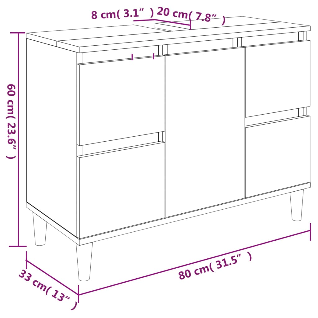 vidaXL Sink Cabinet Grey Sonoma 80x33x60 cm Engineered Wood