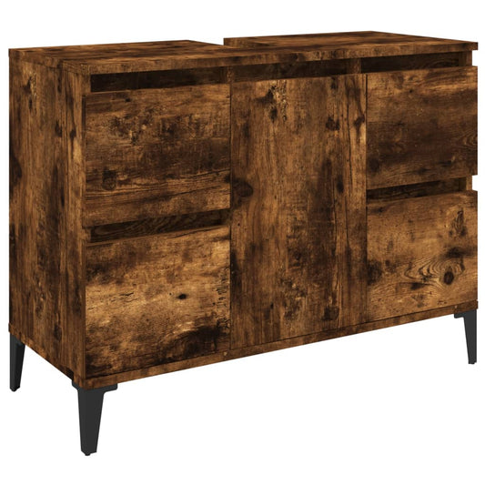 vidaXL Sink Cabinet Smoked Oak 80x33x60 cm Engineered Wood