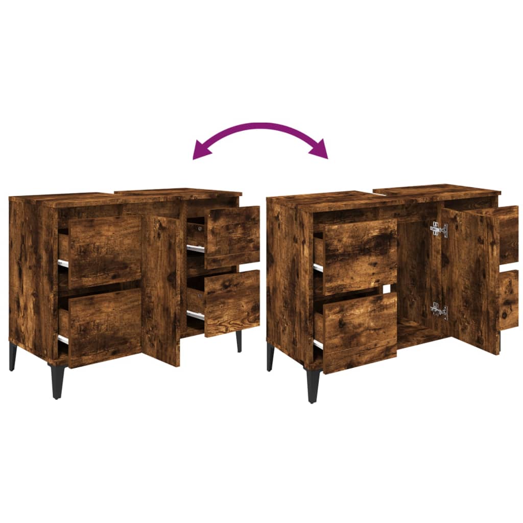 vidaXL Sink Cabinet Smoked Oak 80x33x60 cm Engineered Wood