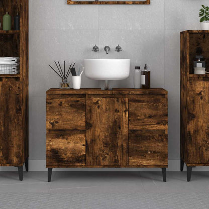 vidaXL Sink Cabinet Smoked Oak 80x33x60 cm Engineered Wood