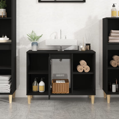 vidaXL Sink Cabinet Black 80x33x60 cm Engineered Wood