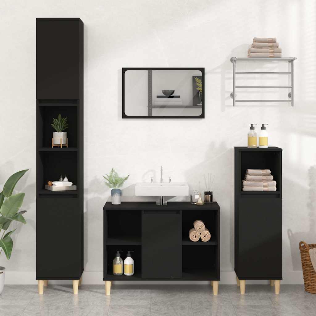 vidaXL Sink Cabinet Black 80x33x60 cm Engineered Wood