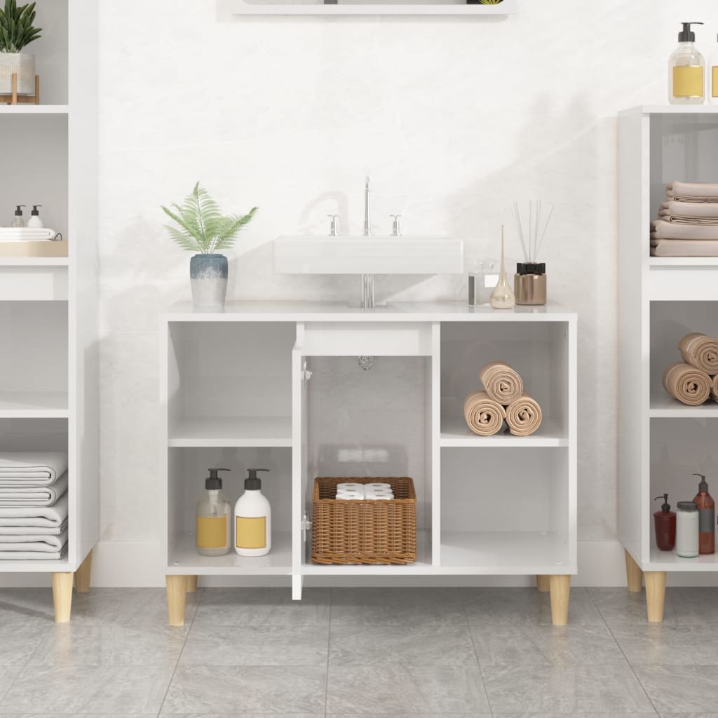 vidaXL Sink Cabinet High Gloss White 80x33x60 cm Engineered Wood