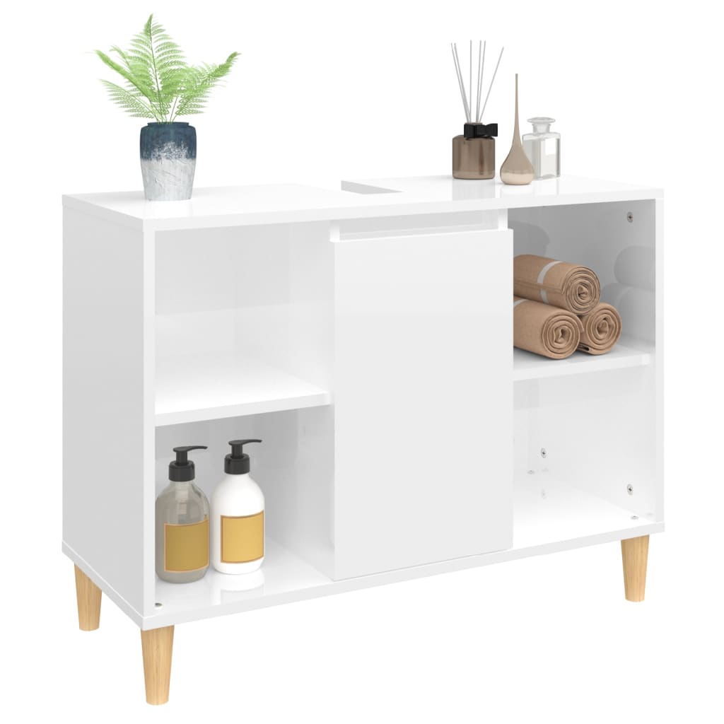 vidaXL Sink Cabinet High Gloss White 80x33x60 cm Engineered Wood