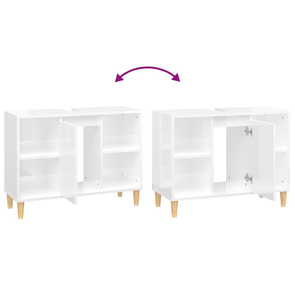 vidaXL Sink Cabinet High Gloss White 80x33x60 cm Engineered Wood