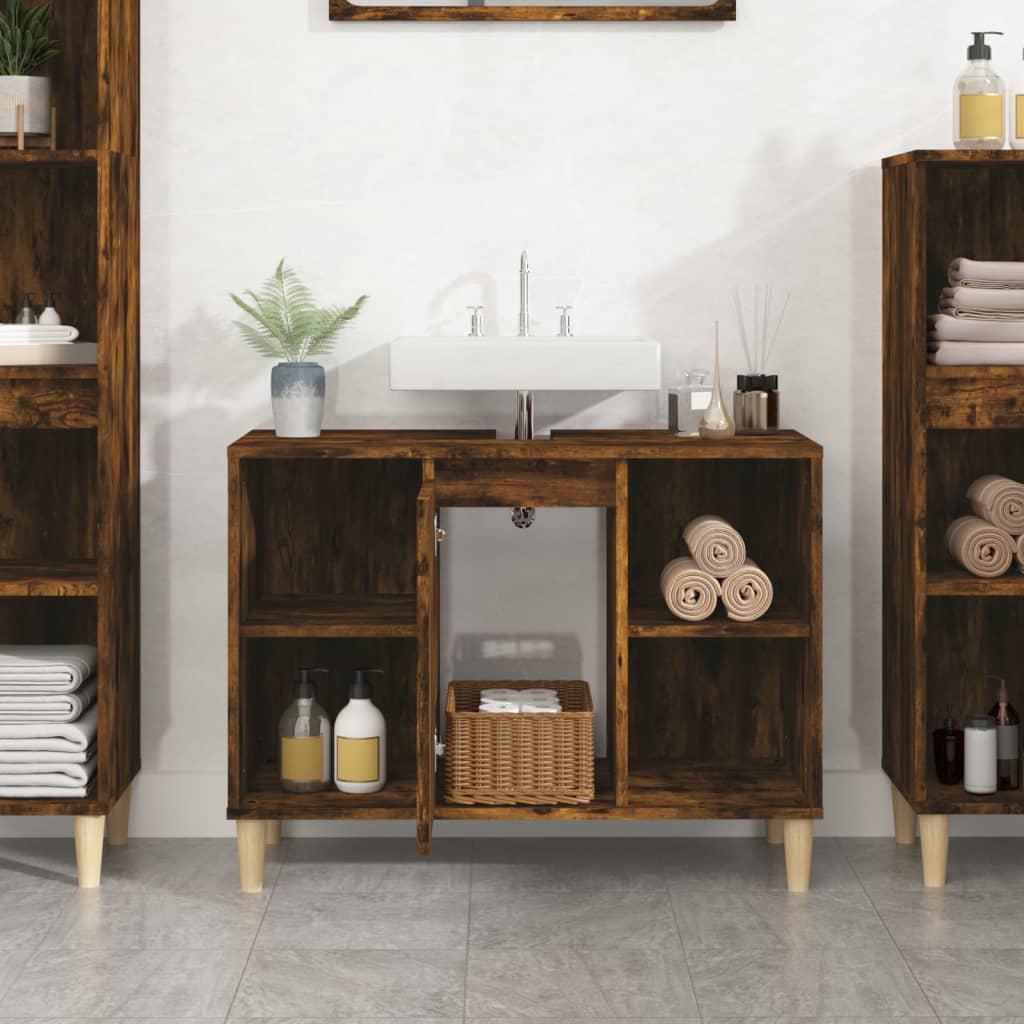 vidaXL Sink Cabinet Smoked Oak 80x33x60 cm Engineered Wood