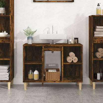 vidaXL Sink Cabinet Smoked Oak 80x33x60 cm Engineered Wood