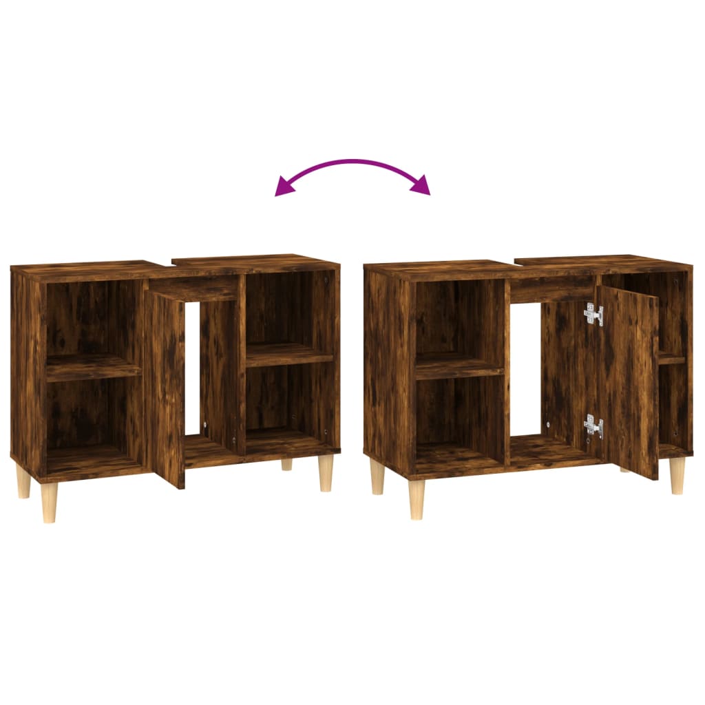 vidaXL Sink Cabinet Smoked Oak 80x33x60 cm Engineered Wood