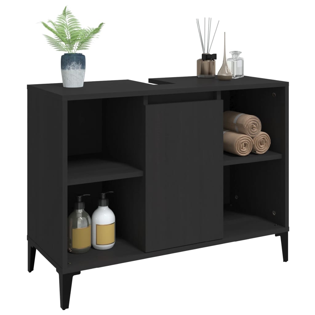 vidaXL Sink Cabinet Black 80x33x60 cm Engineered Wood