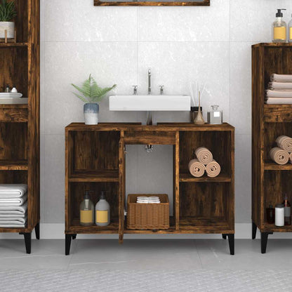 vidaXL Sink Cabinet Smoked Oak 80x33x60 cm Engineered Wood