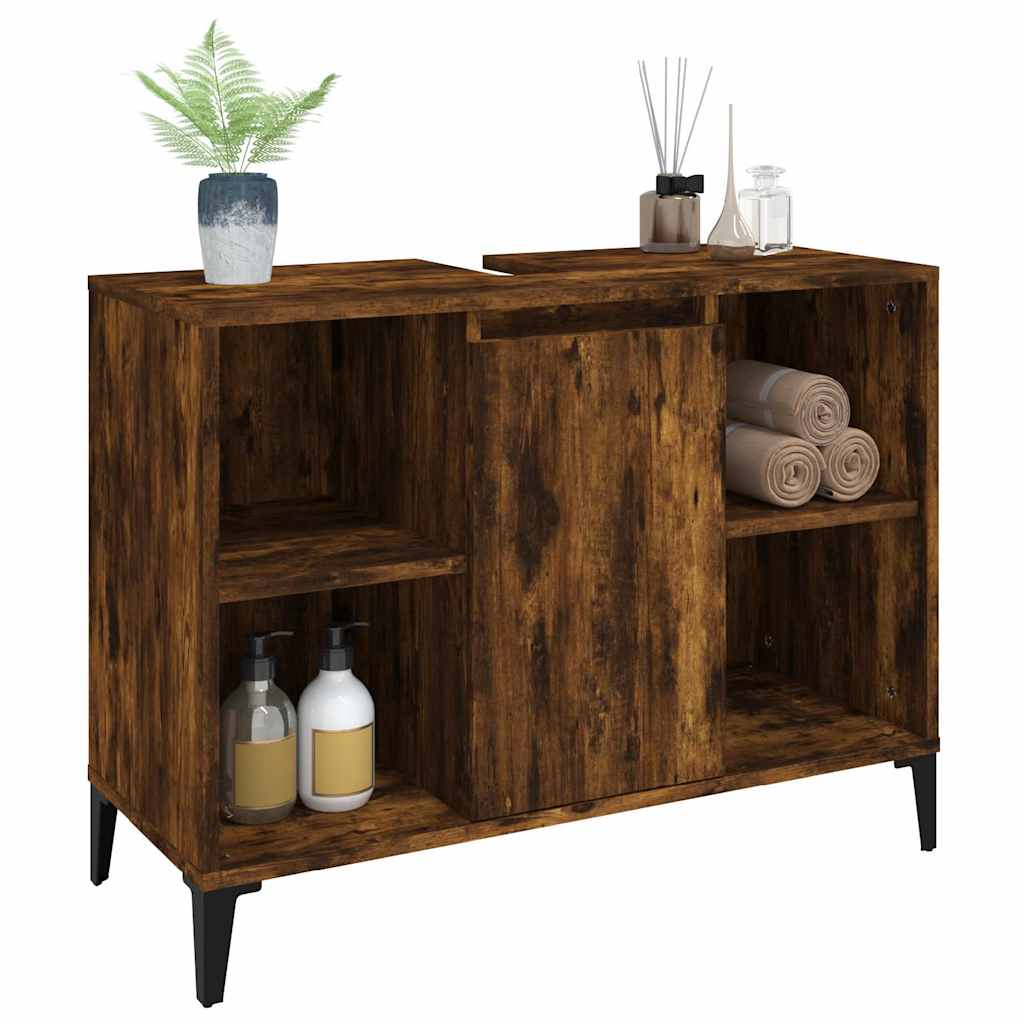 vidaXL Sink Cabinet Smoked Oak 80x33x60 cm Engineered Wood