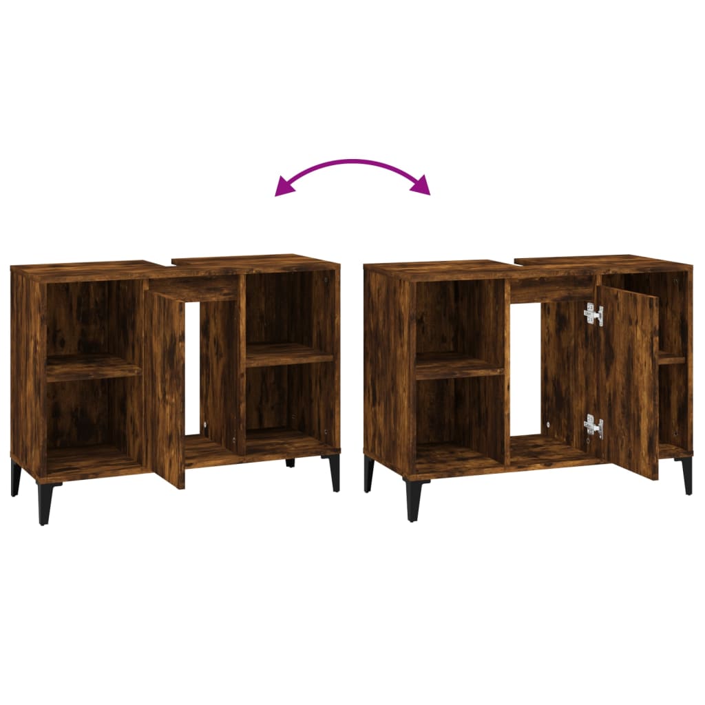 vidaXL Sink Cabinet Smoked Oak 80x33x60 cm Engineered Wood