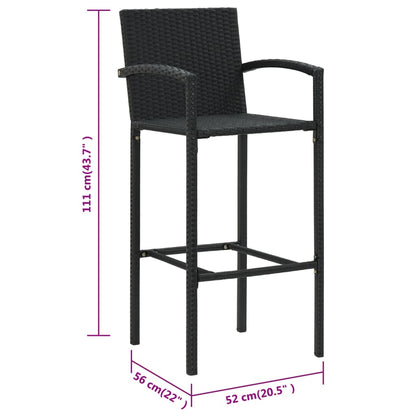 vidaXL Bar Stools 4 pcs Black Poly Rattan