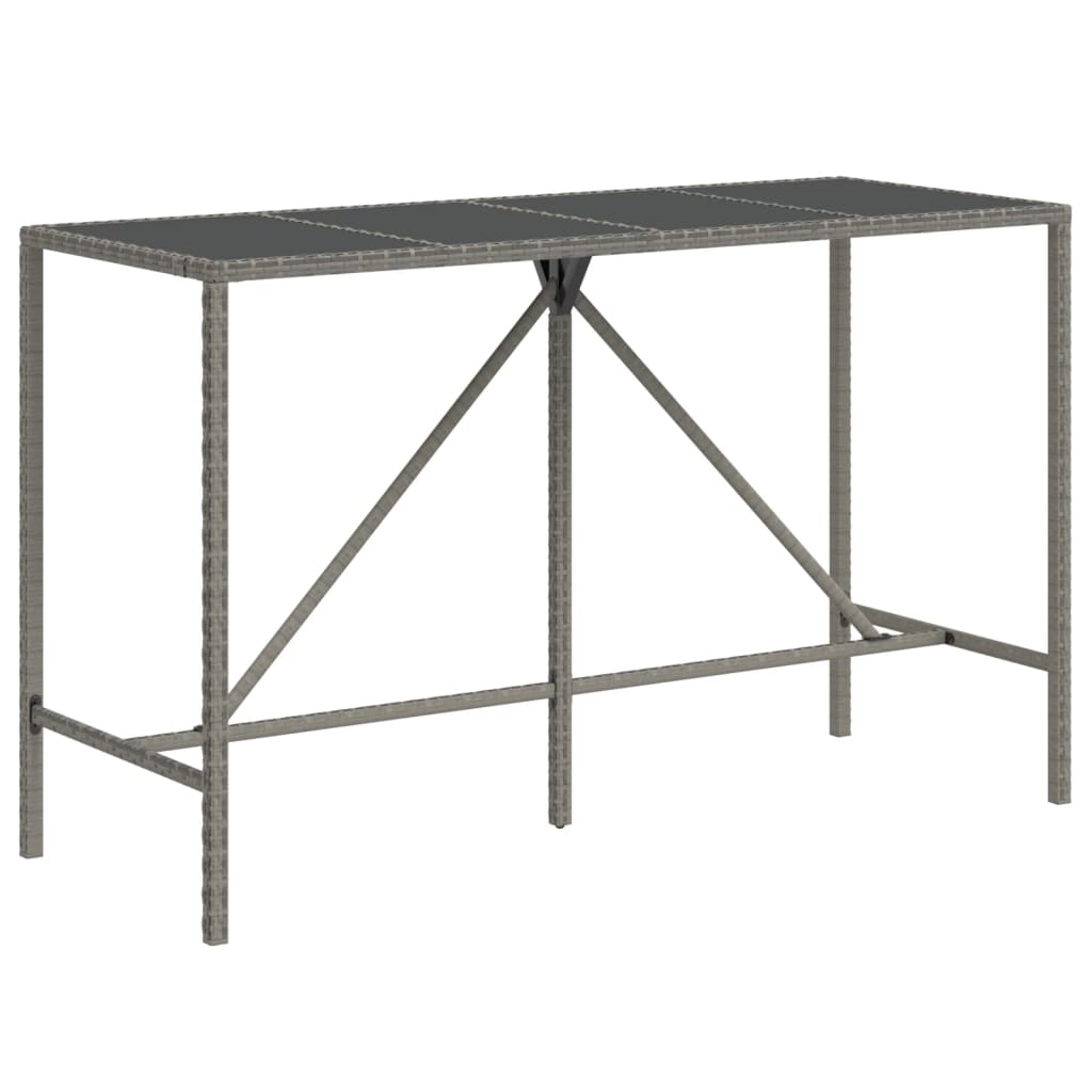 vidaXL Bar Table with Glass Top Grey 180x70x110 cm Poly Rattan