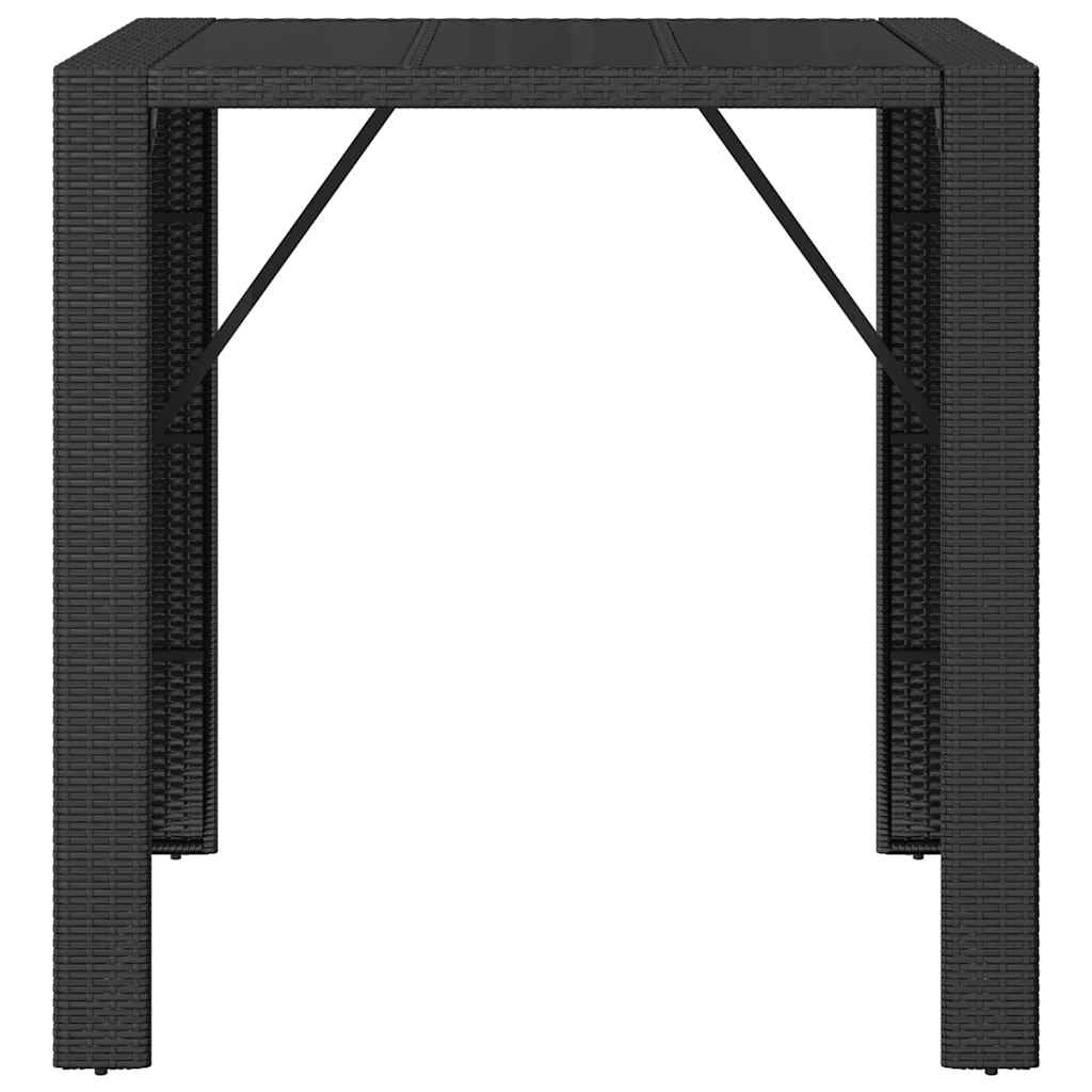 vidaXL Bar Table with Glass Top Black 105x80x110 cm Poly Rattan