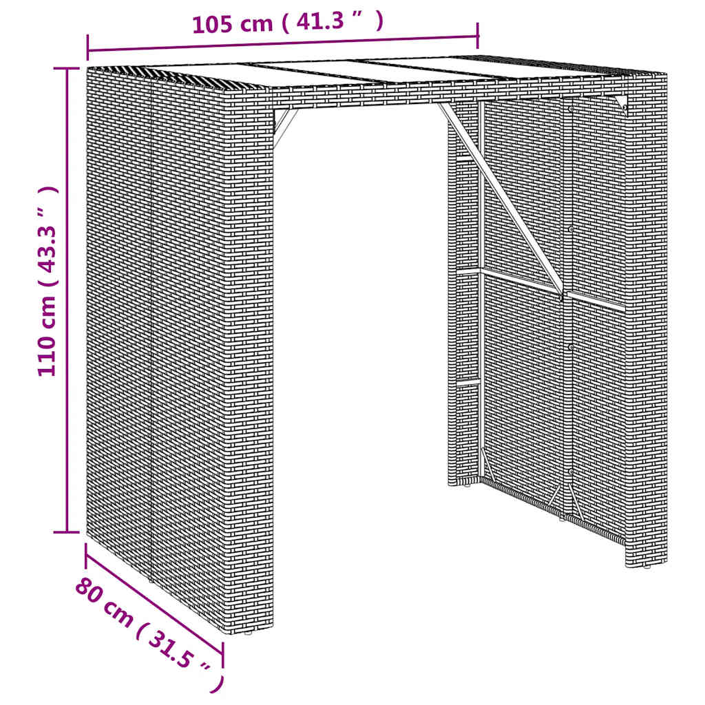 vidaXL Bar Table with Glass Top Black 105x80x110 cm Poly Rattan