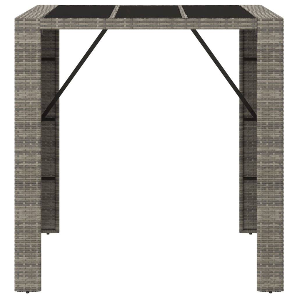 vidaXL Bar Table with Glass Top Grey 105x80x110 cm Poly Rattan