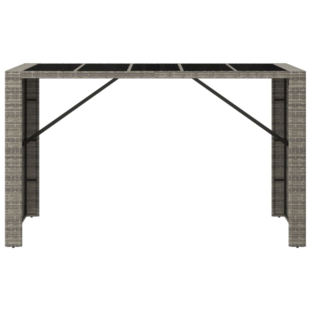 vidaXL Bar Table with Glass Top Grey 185x80x110 cm Poly Rattan