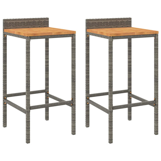 vidaXL Bar Stools 2 pcs Grey Poly Rattan and Solid Wood Acacia