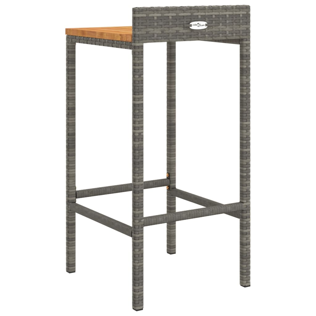 vidaXL Bar Stools 2 pcs Grey Poly Rattan and Solid Wood Acacia